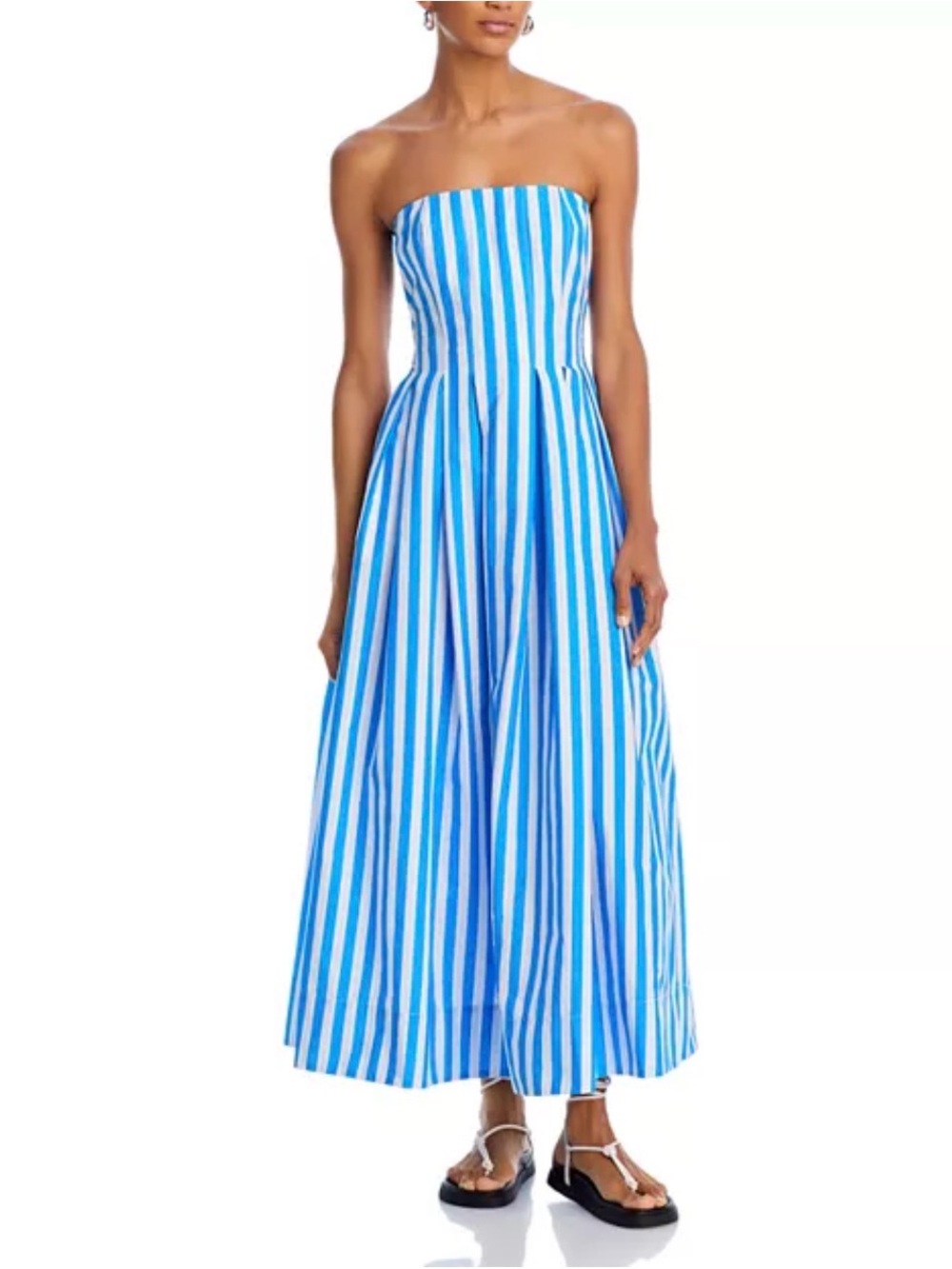 AQUA Strapless Striped Maxi Dress in Blue and White Size Large